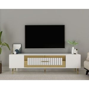 Comoda TV, Hanah Home, Dekolp3, 150x48.2x29.6 cm, Alb/Auriu imagine