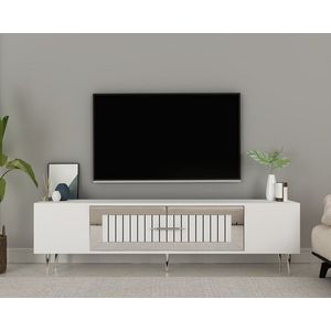 Comoda TV, Hanah Home, Dekolp3, 150x48.2x29.6 cm, Alb / Argintiu imagine