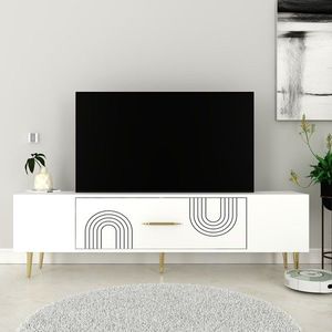 Comoda TV, Hanah Home, Dekol2, 150x48.2x29.6 cm, Alb/Auriu imagine