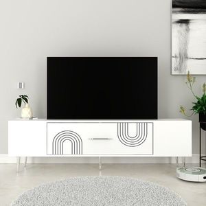 Comoda TV, Hanah Home, Dekol2, 150x48.2x29.6 cm, Alb / Argintiu imagine