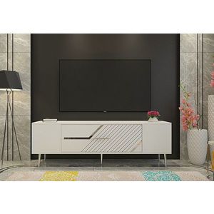 Comoda TV, Hanah Home, Dekolp5, 150x48.2x29.6 cm, Alb / Argintiu imagine