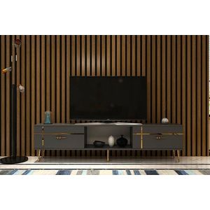 Comoda TV, Hanah Home, Line, 150x40.6x29.6 cm, Antracit / Aur imagine