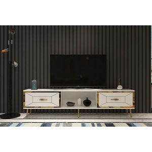 Comoda TV, Hanah Home, Arno, 150x40.6x29.6 cm, Alb/Auriu imagine