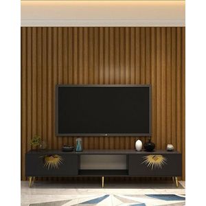 Comoda TV, Hanah Home, Nida, 150x40.6x29.6 cm, Antracit / Aur imagine