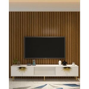 Comoda TV, Hanah Home, Nida, 150x40.6x29.6 cm, Alb/Auriu imagine