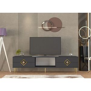 Comoda TV, Hanah Home, Robber, 150x40.6x29.6 cm, Antracit / Aur imagine