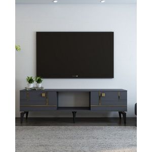Comoda TV, Hanah Home, Madera, 150x44.6x29.6 cm, Antracit / Aur imagine