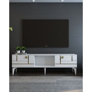 Comoda TV, Hanah Home, Madera, 150x44.6x29.6 cm, Alb/Auriu imagine