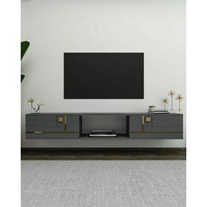 Comoda TV, Hanah Home, Aredam, 150x25.6x29.6 cm, Antracit / Aur imagine
