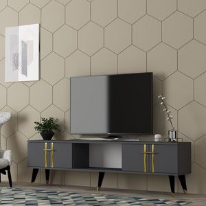 Comoda TV, Hanah Home, Asel, 150x44.6x29.6 cm, Antracit / Aur imagine