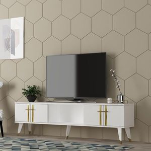 Comoda TV, Hanah Home, Asel, 150x44.6x29.6 cm, Alb/Auriu imagine