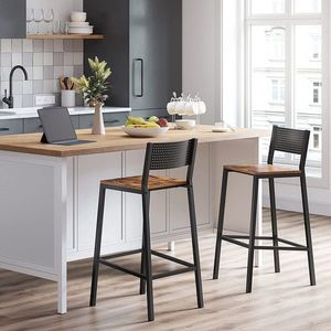 Set 2 scaune de bar, Vasagle, 50.7x43.1x97.2 cm, PAL/otel, max 130 kg, maro rustic imagine