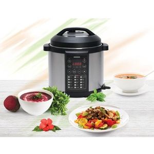 Oala electrica sub presiune Alacarte 6IX, Heinner, 1000W, 3.8L, 15 programe, negru/argintiu imagine
