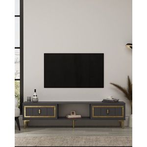 Comoda TV, Hanah Home, Orion, 150x44.6x29.6 cm, PAL , Antracit / Aur imagine