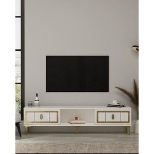 Comoda TV, Hanah Home, Orion, 150x44.6x29.6 cm, PAL , Alb/Auriu imagine