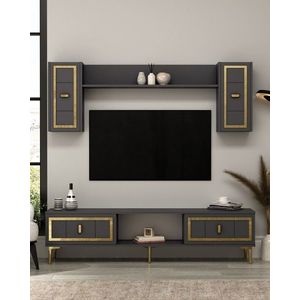 Comoda TV, Hanah Home, Orion, 150x44.6x29.6 cm, PAL , Antracit / Aur imagine