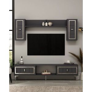 Comoda TV, Hanah Home, Orion, 150x44.6x29.6 cm, PAL , Antracit / Argintiu imagine