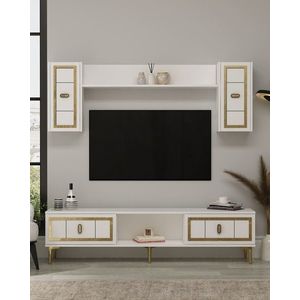 Comoda TV, Hanah Home, Orion, 150x44.6x29.6 cm, PAL , Alb/Auriu imagine