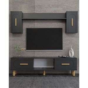 Comoda TV, Hanah Home, Yosun Bohem, 150x44.6x29.6 cm, PAL , Stejar antracit / safir imagine
