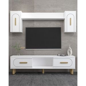 Comoda TV, Hanah Home, Yosun Bohem, 150x44.6x29.6 cm, PAL , Stejar alb / safir imagine