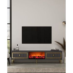 Comoda TV, Hanah Home, Orion Fireplace, 150x44.6x29.6 cm, PAL , Antracit / Aur imagine