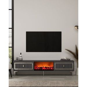 Comoda TV, Hanah Home, Orion Fireplace, 150x44.6x29.6 cm, PAL , Antracit / Argintiu imagine