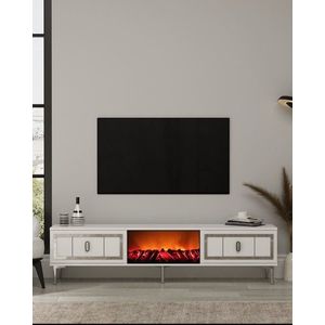 Comoda TV, Hanah Home, Orion Fireplace, 150x44.6x29.6 cm, PAL , Alb / Argintiu imagine