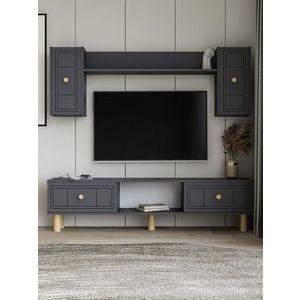 Comoda TV, Hanah Home, Dario Bohem, 150x44.6x29.6 cm, PAL , Antracit imagine