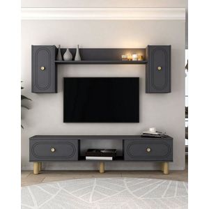 Comoda TV, Hanah Home, Polen Bohem, 150x44.6x29.6 cm, PAL , Antracit imagine