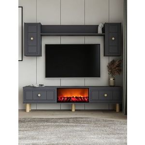 Comoda TV, Hanah Home, Dario Bohem Fireplace, 150x44.6x29.6 cm, PAL , Antracit imagine