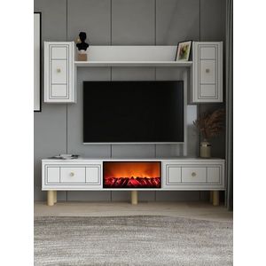 Comoda TV, Hanah Home, Dario Bohem Fireplace, 150x44.6x29.6 cm, PAL , Alb imagine
