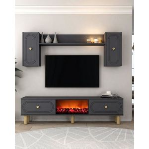 Comoda TV, Hanah Home, Polen Bohem Fireplace, 150x44.6x29.6 cm, PAL , Antracit imagine