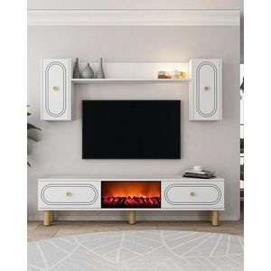 Comoda TV, Hanah Home, Polen Bohem Fireplace, 150x44.6x29.6 cm, PAL , Alb imagine