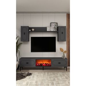Comoda TV, Hanah Home, Weny Bohem Fireplace, 150x44.6x29.6 cm, PAL , Antracit imagine