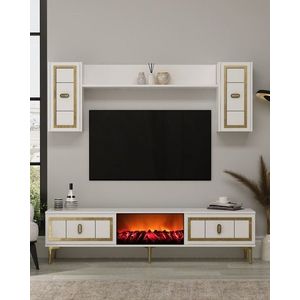Comoda TV, Hanah Home, Orion Fireplace, 150x44.6x29.6 cm, PAL , Alb/Auriu imagine