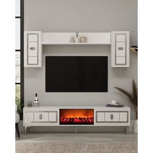 Comoda TV, Hanah Home, Orion Fireplace, 150x44.6x29.6 cm, PAL , Alb / Argintiu imagine
