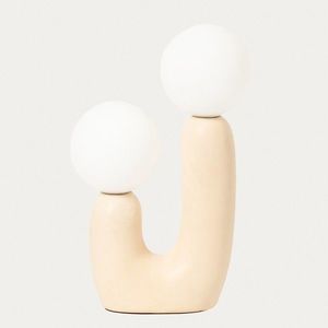 Lampa de masa Ormik, Homla, 20x11x31 cm, 25W, ceramica/sticla, bej deschis/alb imagine