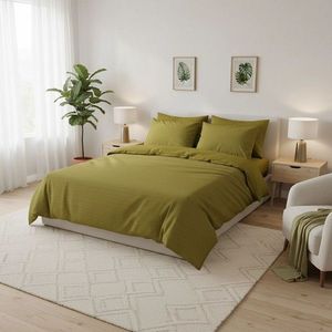 Lenjerie de pat dubla King (FR), L'essentiel Maison, Libby Kombin, Verde / Antracit imagine
