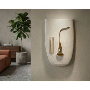 Decoratiune de perete, Mauro Ferretti, Mumbasa, 26x6.5x39.5 cm, ceramica, alb/auriu imagine
