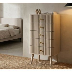 Comoda cu 5 sertare, Mauro Ferretti, Shy, 37.5x34x89 cm, lemn de pin, alb/auriu imagine