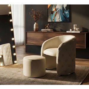 Set fotoliu si taburet pentru picioare, Mauro Ferretti, Zagabria, 75x76x80 cm, lemn de pin/piele ecologica, alb imagine
