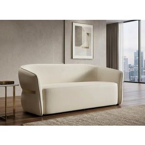 Canapea 2 locuri, Mauro Ferretti, Minsk, 160x84x77 cm, lemn de pin/piele ecologica, alb/auriu imagine