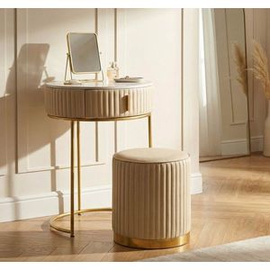 Set masuta dressing si taburet, Mauro Ferretti, Pok, 52x52x70 cm, lemn de pin/piele ecologica, alb/auriu imagine
