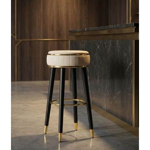Scaun de bar, Mauro Ferretti, London, 37x74 cm, lemn de pin/piele ecologica, crem/negru/auriu imagine