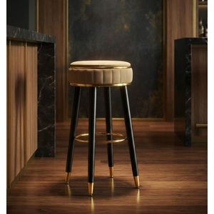 Scaun de bar, Mauro Ferretti, London, 38x74 cm, lemn de pin/piele ecologica, maro/negru/auriu imagine