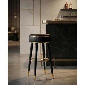 Scaun de bar, Mauro Ferretti, London, 38x74 cm, lemn de pin/piele ecologica, negru/auriu imagine