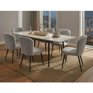Masa extensibila dining, Mauro Ferretti, Matt, 120-150x80x75 cm, metal/ceramica, negru/alb imagine
