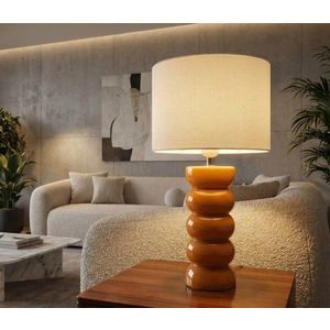 Lampa de masa, Mauro Ferretti, Torr, 1 x E27, 40W, 25x46 cm, ceramica, galben mustar/alb imagine