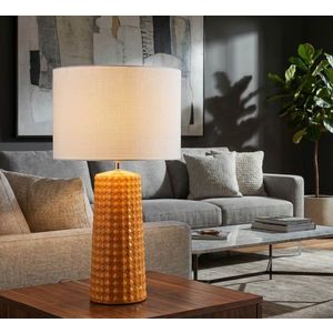 Lampa de masa, Mauro Ferretti, Gliss, 1 x E27, 40W, 30x52 cm, ceramica, galben mustar/alb imagine