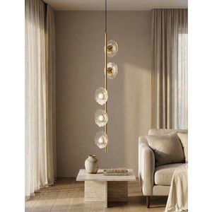 Candelabru, Mauro Ferretti, Emily Vertical, 5 x E27, 40W, 15x16x110 cm, fier/sticla, auriu/transparent imagine